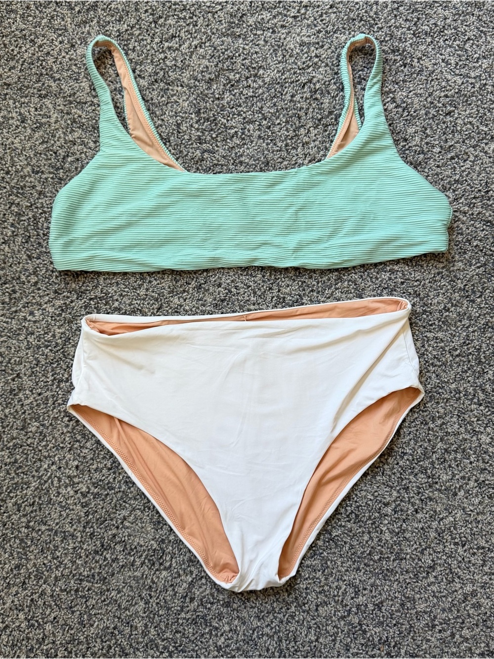 J.Crew 2X/3X Two Piece Blue & White Scoop Neck Bikini Swimsuit High Waisted